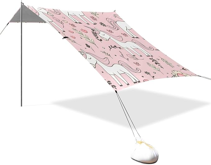ALAZA Line Unicorn Pattern Beach Tent Sun Shelter Portable Canopy Sunshade for Outdoor Camping Picnics Backyard Fun 10x9 ft