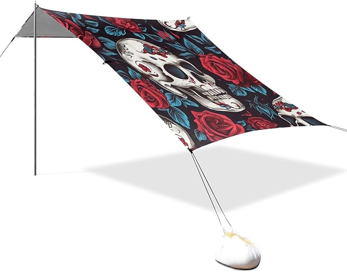 ALAZA Day of The Dead Skull Rose Seamless Beach Tent Sun Shelter Portable Canopy Sunshade for Outdoor Camping Picnics Backyard Fun 10x9 ft