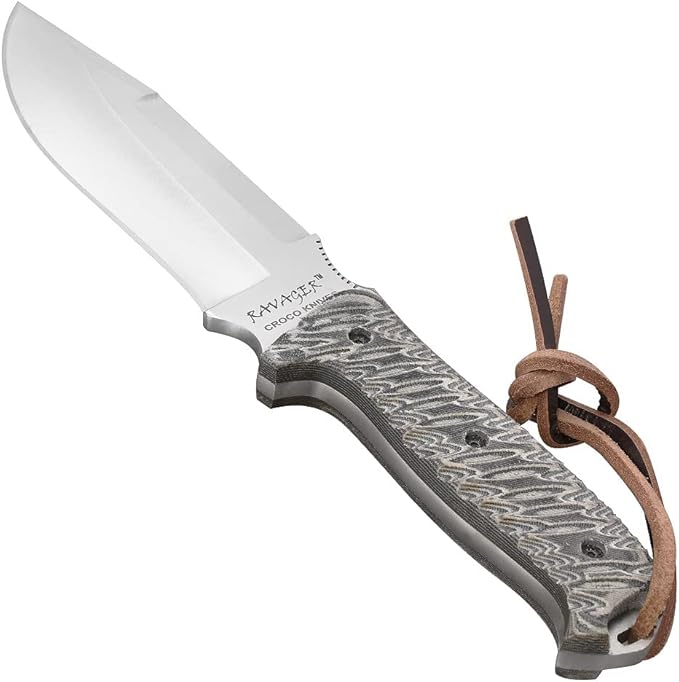 The Ravager D2 Tool Steel Blade Full Tang Fixed Blade BushcraftHunting Survival Knife with Genuine Cow Hide Genuine Leather Sheath &amp Fire starter &amp Sharpening spike