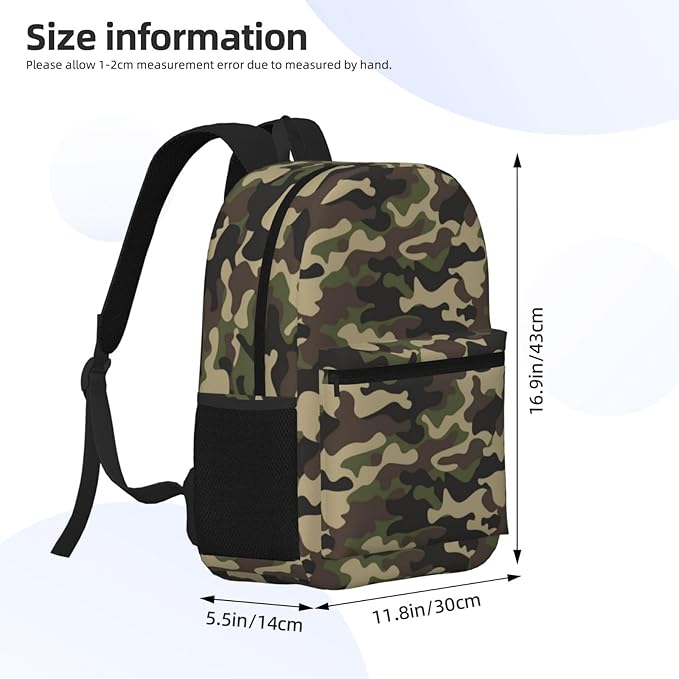 Green Camo Backpack Multipurpose Shoulder Bag Capacity Gym Outdoor Hiking Travel Camping Gym Daypack 17in