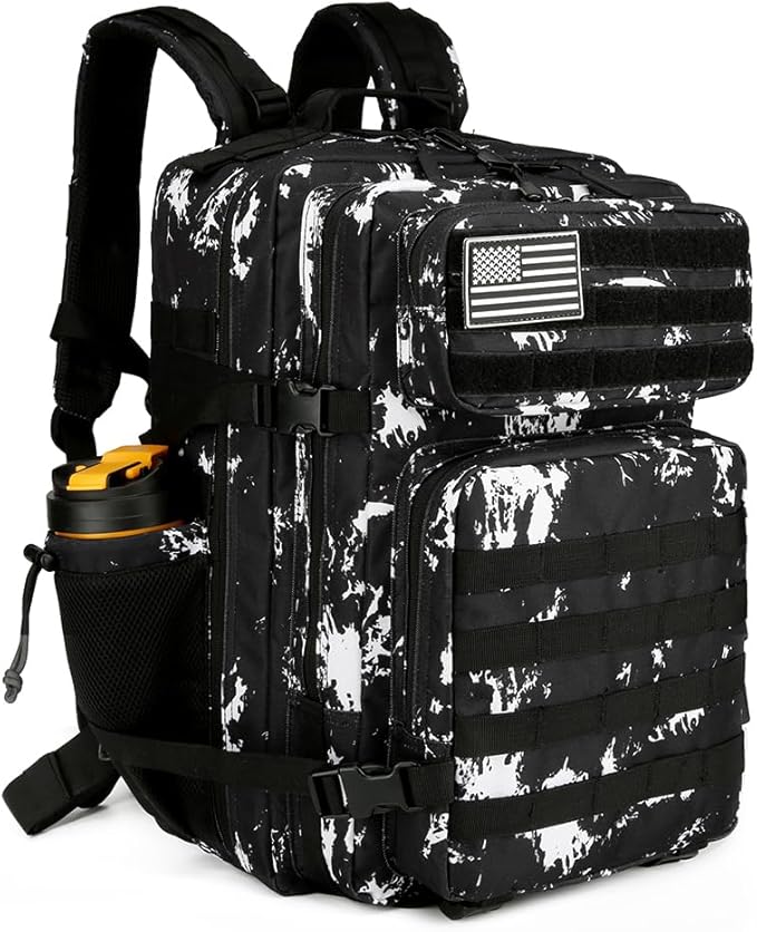 45L Military Tactical Backpacks 3 Days Assault Pack Bag Fitness Rucksack 3 Day Bug Out Bag Hiking Treeking Molle Daypack (Black Lightning)