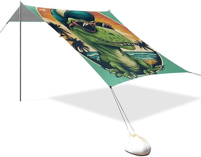ALAZA Green Dinosaur Summer Beach Tent Sun Shelter Portable Canopy Sunshade for Outdoor Camping Picnics Backyard Fun 10x9 ft