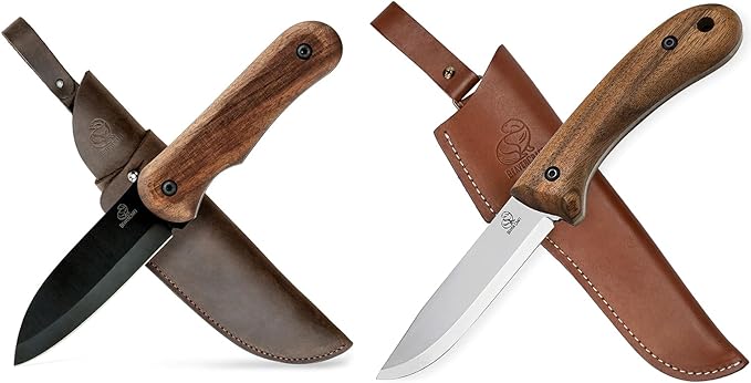 BeaverCraft BSH5 Shadow Bushcraft Small EDC Knife Full Tang with Sheath BSH2 Glacier Camping Bush Knife Carbon Steel Fixed Blade with Sheath Scandi Grind