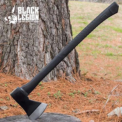 Black Legion Wood Splitting Long Axe - 28” Length | Chopping &amp Felling Firefighter Axe | Rubberized Long Handle | Stainless Steel Ax Head | 5” Blade Head | Easily Splits Firewood