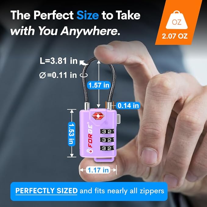 Forge TSA Approved Luggage Locks Re-settable Combination with Alloy Body Purple 4 Locks.