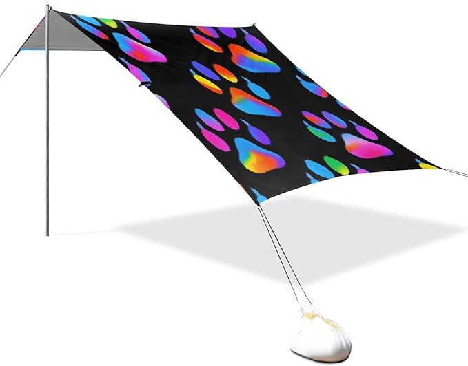 ALAZA Neon Dog Paw Pattern Beach Tent Sun Shelter Portable Canopy Sunshade for Outdoor Camping Picnics Backyard Fun 10x9 ft