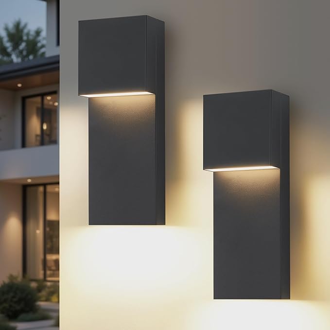 Modern LED Outdoor Wall Sconce Black Exterior Light Fixtures Outside Wall Mount Lighting for House Porch Garage Backyard 3000K 15 Inch 2 Packs