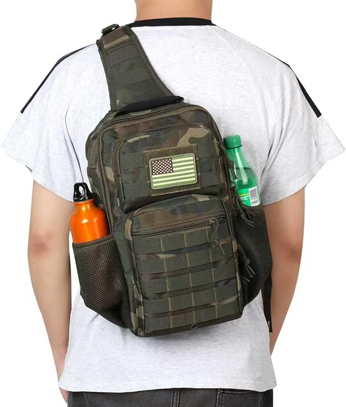 Rover Sling Pack Tactical Shoulder Sling Bag Backpack with Bottle Holder Crossbody Chest Bag Woodland