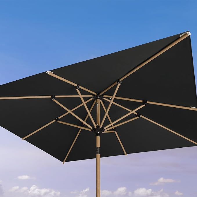 PURPLE LEAF 6.5' x 6.5' Square Patio Umbrella Outdoor Table Umbrella Aluminum Market Umbrella with Push Button Tilt &amp 8 Sturdy Ribs and Crank Outdoor Umbrellas for Garden Deck Patio Black