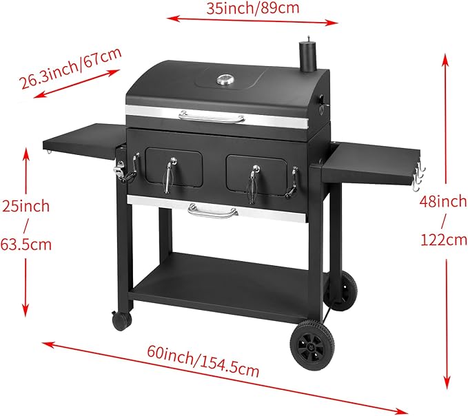 Kenadne Charcoal Grill Outdoor BBQ Grill Extra Large Cooking Area 794 Square Inches with Two Individual &amp Adjustable Charcoal Tray Foldable Side Tables for Outdoor Cooking grill Backyard