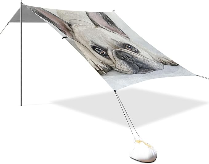ALAZA French Bulldog Lie Prone and Happy and Comfortably Beach Tent Sun Shelter Portable Canopy Sunshade for Outdoor Camping Picnics Backyard Fun 10x9 ft