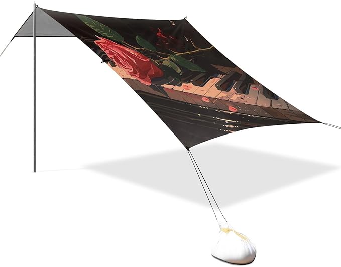 ALAZA Rose on Piano Musical Note Beach Tent Sun Shelter Portable Canopy Sunshade for Outdoor Camping Picnics Backyard Fun 10x9 ft