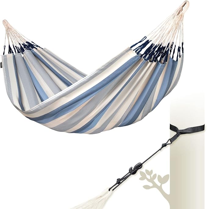 LA SIESTA Brisa Classic Hammock Handmade Weather-Resistant Tear-Resistant Hammock for Indoor &amp Outdoor Relaxation Size-Double - Sea Salt