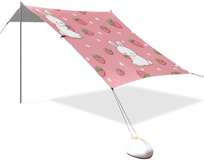 ALAZA Rabbit Strawberry Pattern Beach Tent Sun Shelter Portable Canopy Sunshade for Outdoor Camping Picnics Backyard Fun 10x9 ft