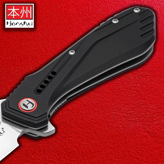 Honshu Sumorusodo Pocket Knife | 7CR17 Stainless Steel Wharncliffe Blade | Ball Bearing Opening | Black Iodized 6061 Aluminum Handle | Pocket Clip | 3 3/8 Blade Length