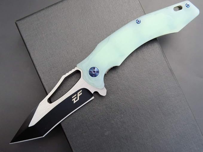 Eafengrow EF915 Folding Knife D2 Steel Blade with Black-Oxide Coating G10 Handle with Ball Bearing Safe Open Flipper KnifeLocking Liner and Pocketclip for Camping Work (Jade)