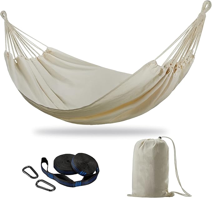 CHULIM Brazilian Double Hammock with Tree StrapsExtra Large 240x160cm2 Persons Hammock for Backyard Patio Outdoor and Indoor450lbs Weight CapacitySoft Woven Cotton Fabric Natrual White