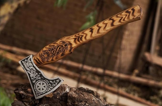 17 Inch Long Viking Axe Custom Hand Forged Carbon Steel Sharp Axe Forged Axe Hatchet with Leather Sheath Best for Hunting Camping Wood Cutting Gift for Him