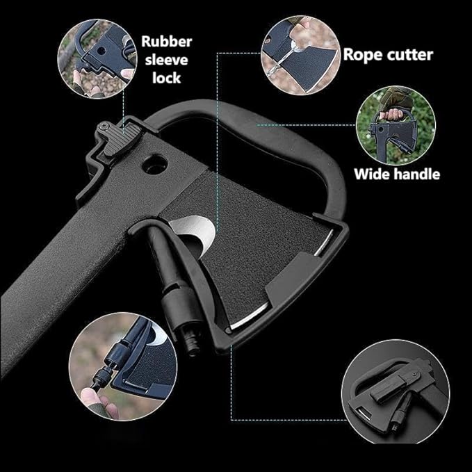 Camping Axe 14 inch hatchet Outdoor Survival Challenge Hiking Tactical Axe Throwing Axe Multi-Function Rope Cutter Saw Hammer (Axe with saw) Black