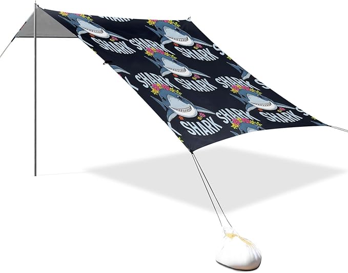 ALAZA Black Bottomed Shark Pattern Beach Tent Sun Shelter Portable Canopy Sunshade for Outdoor Camping Picnics Backyard Fun 10x9 ft