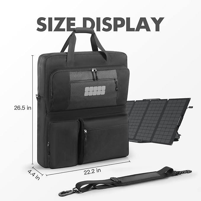 Travel Carrying Case Compatible with ECOFLOW 110W 160W 220W - Solar Panel Storage Bag for 2 Battery Panels Double-Layer Solar Panel Carrier with Shoulder Strap Multiple Pocket