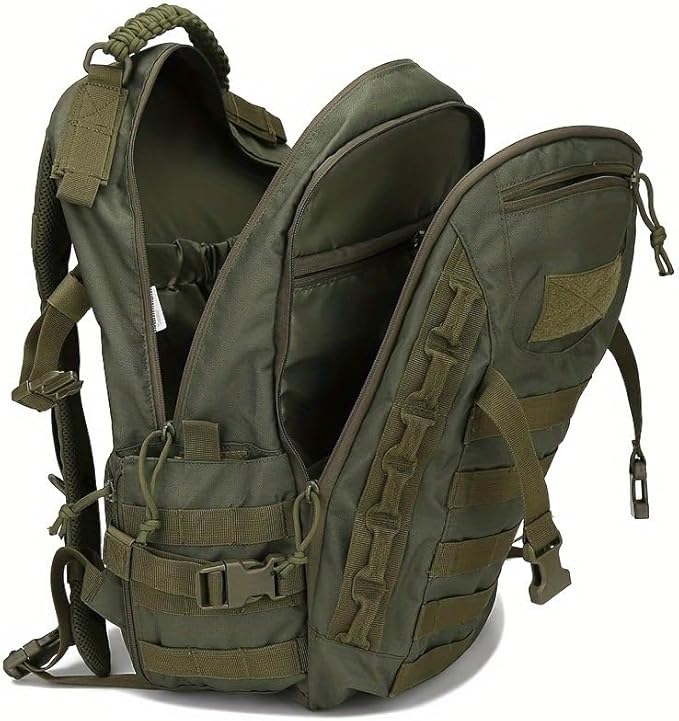 9.25gal Men'S Tactical Backpack - Durable Polyester Sports Bag with Multiple Compartments for Camping Hiking &amp Safari Olive Green Zip Closure Independence Day &amp Easter Gift Idea Camping B