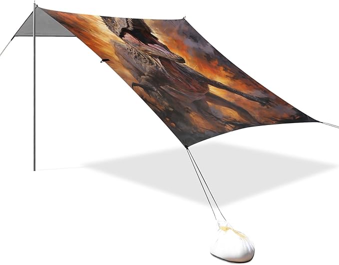 ALAZA Fire Dinosaur Beach Tent Sun Shelter Portable Canopy Sunshade for Outdoor Camping Picnics Backyard Fun 10x9 ft