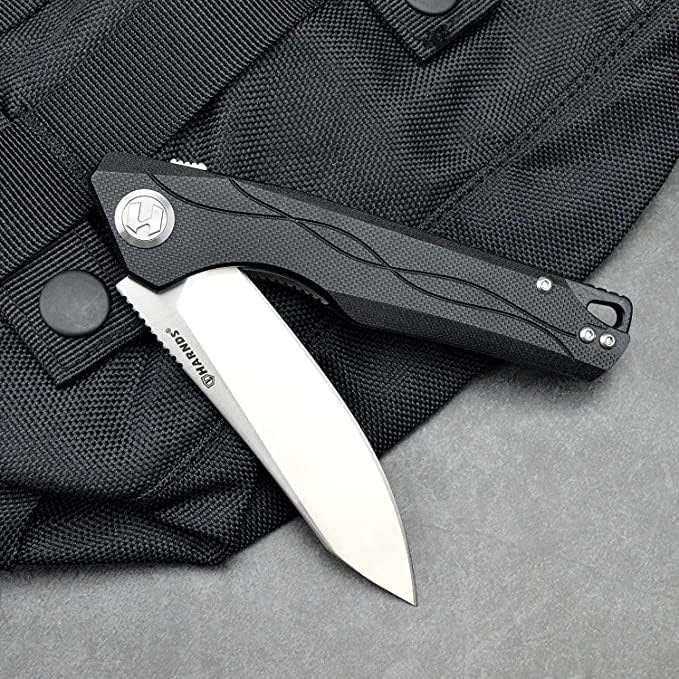 Harnds Harvest Pocket knife with 14C28N Steel Folding Knife with G10 Handle for Camping Hunting Surviral