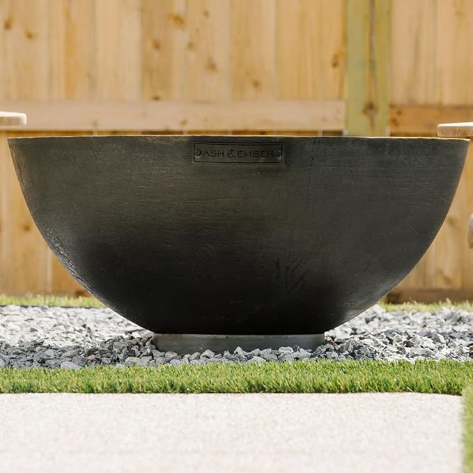 Ash &amp Ember 36 Hemisphere Fire Pit Wood Burning Outdoor Fire Bowl Raw Cast Iron Patina Half-Sphere Outside Fireplace with Flanged Edge and Stable Base