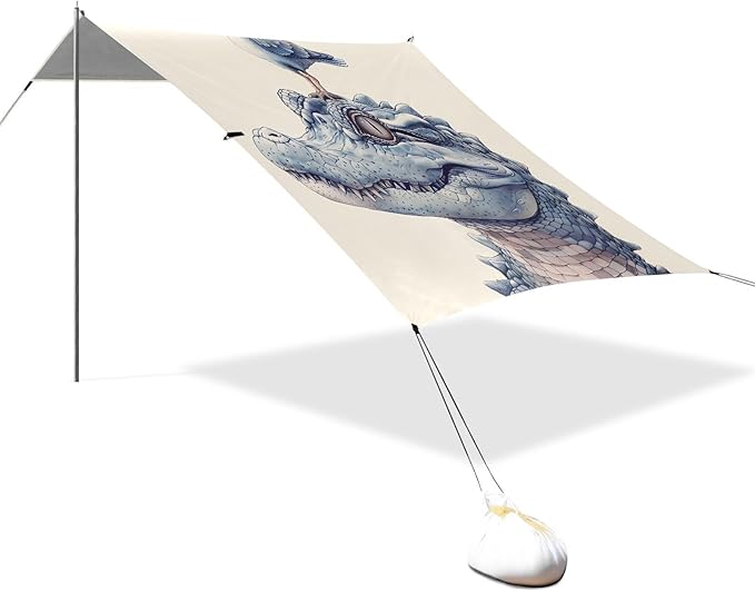 ALAZA Alligator and Bird Beach Tent Sun Shelter UPF50+ Protection Beach Shade Canopy w/ 4 Sandbags for Outdoor Camping Fishing Backyard Fun Picnic 10x9 ft