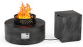2-Piece 30 Round Propane Fire Pit for Outside Patio with Hidden Tank Table 50000 BTU Fireplaces with Wind Guard Lid Glass Rocks Cover(Wood Grain Ebony)
