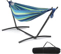 ONCLOUD Heavy Duty 550 LBS Double Hammock with Stand Included with Portable Carrying Bag Upgraded 2 Person Hammock with Frame for Outdoors &amp Indoors Series TDCTZ2 - Blue Green Stripe