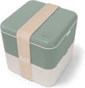 monbento - Large Bento Lunch Box MB Square Natural with 2 Compartments - 57 oz - Leakproof Lunch Box for Work/Picnic/Meal Prep - BPA Free - Microwave &amp Dishwasher Safe - Green