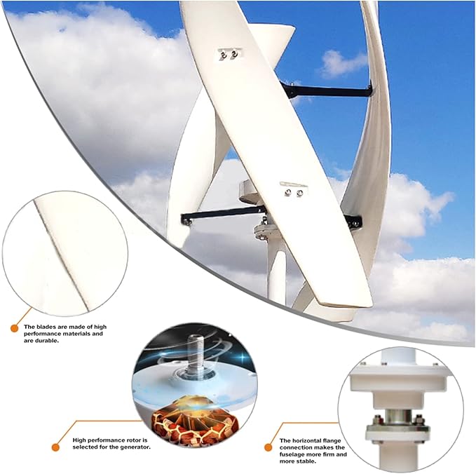 12000W No Noise Vertical Axis Wind Turbine Generator220V 12V 24V 48V Magnetic Levitation Turbine with MPPT Controller for Home Street Lighting(White)