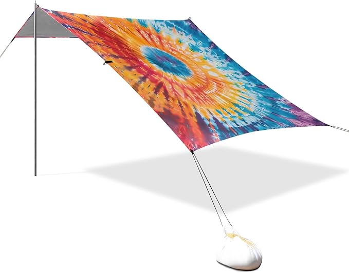 ALAZA Tie Dye Rainbow Color Beach Tent Sun Shelter UPF50+ Protection Beach Shade Canopy w/ 4 Sandbags for Outdoor Camping Fishing Backyard Fun Picnic 10x9 ft