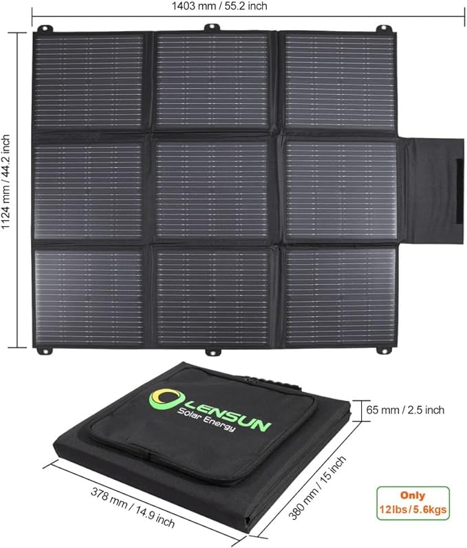 LENSUNSOLAR 200W 12V Portable Solar Panel Blanket with Standard Connectors for Solar Generator Power Station Lightweight Ultra-Thin only 5.2 kgs/11.4 lbs