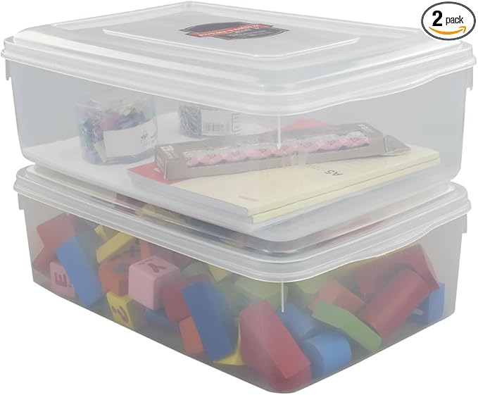 Pekky 11 Quart Plastic Toys Storage Containers with Lid Clear Bin Set of 2