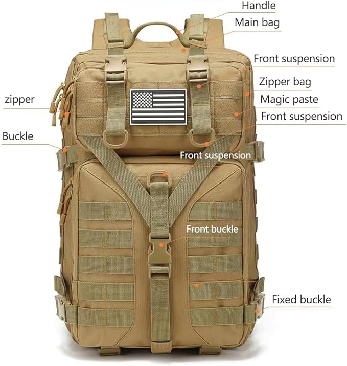 45L Military Tactical Backpack Large Men Army 3 Day Assault Rucksack Molle Bag Daypack (Black CP)