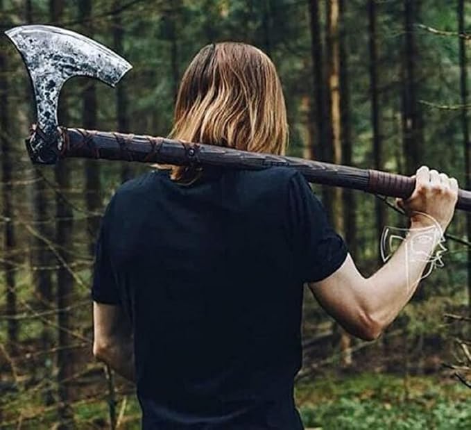 Qepaa Crafts® Handmade Viking Axe – 38 Two-Handed Bearded Norse Axe with Sheath – Forged Steel Berserker Hatchet for Throwing Chopping Camping Gifting(THA)