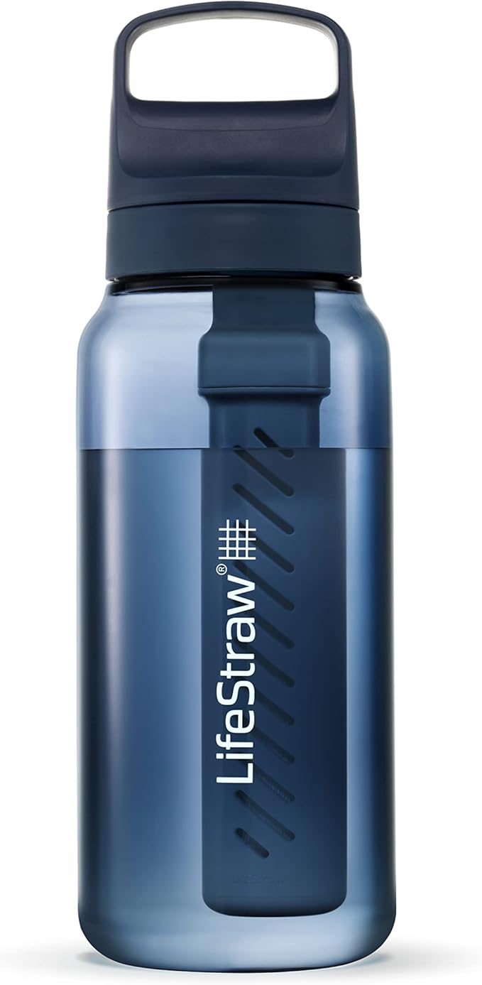 LifeStraw Go Series – BPA-Free Water Filter Bottle for Travel and Everyday Use Removes Bacteria Parasites and Microplastics Improves Taste 1L Aegean Sea