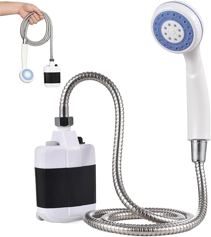 Portable Shower Camping Shower Pump USB Rechargeable Outdoor Waterproof Portable Pump with Head for Hiking Backpacking Travel Beach Pet