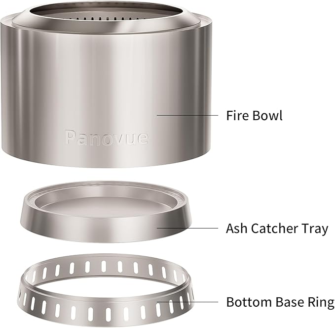 Panovue 22 inch Smokeless Fire Pit with Waterproof Cover Stainless Steel Outdoor Smokeless Firepit Wood Burning Fire Pits for Camping BonfireLow Smoke Firepit for Outside[Slivery]