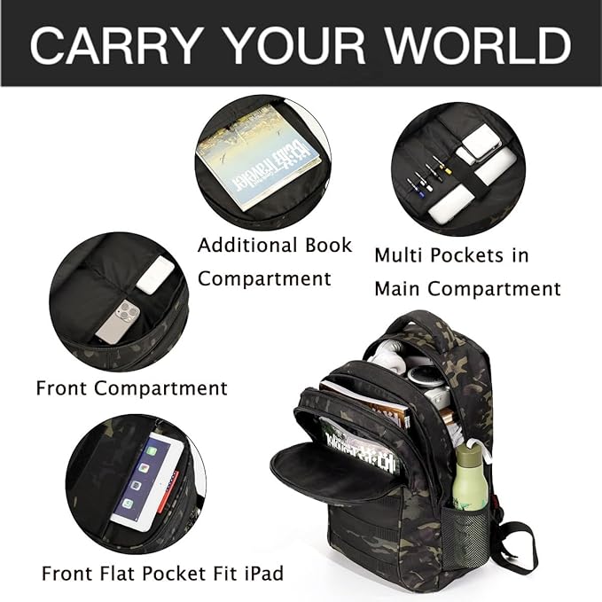 outdoor plus Camo BackpackMilitary Boys Backpacks for School40L Army Bookbag with USB Charging Port Waterproof
