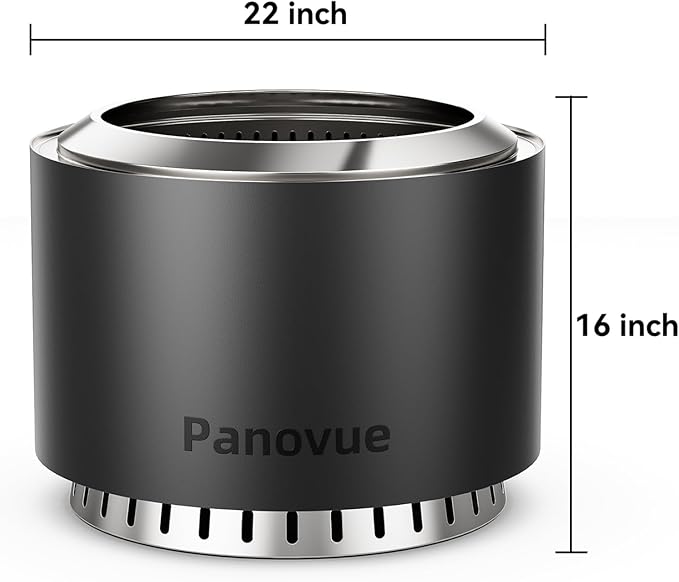 Panovue 22 inch Smokeless Fire Pit with Waterproof Cover Stainless Steel Outdoor Smokeless Firepit Wood Burning Fire Pits for Camping BonfireLow Smoke Firepit for Outside[Black]