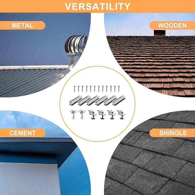 Solar Panel Mounting Brackets Roof Mount Kit Rails and Clamps Included for Thickness 1.18”-1.38”2pcs in A Row Assembly on Tin Flat and Sheet Rooftop Aluminum Alloy