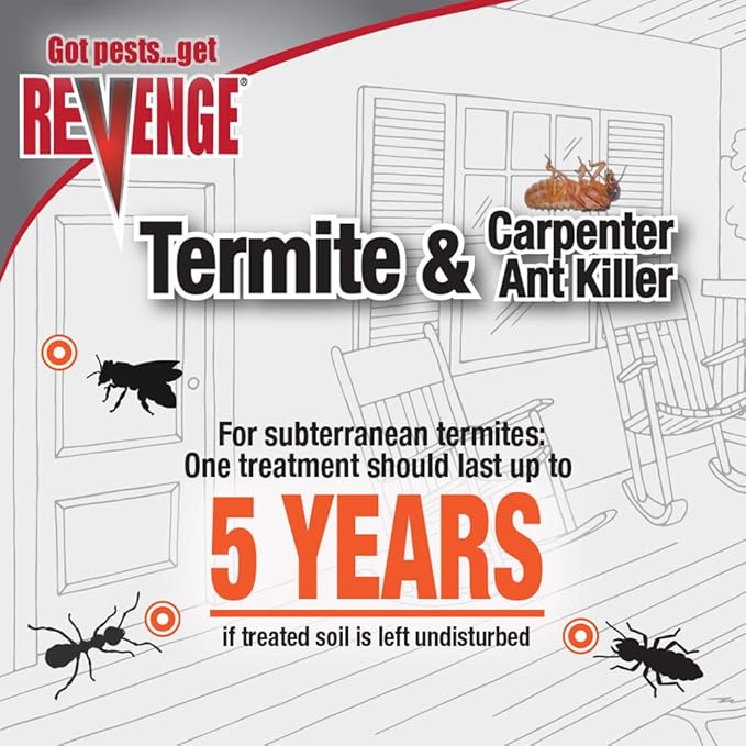 Revenge Termite &amp Carpenter Ant Killer 32 oz Concentrate Long Lasting 5 Year Protection Outdoor Perimeter Treatment