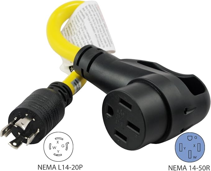 Conntek 15875 RV-Generator Adapter L14-20P 20A 4Prong Locking Plug to 14-50P 50A 125/250V Lighted Adapter 1.5-Feet