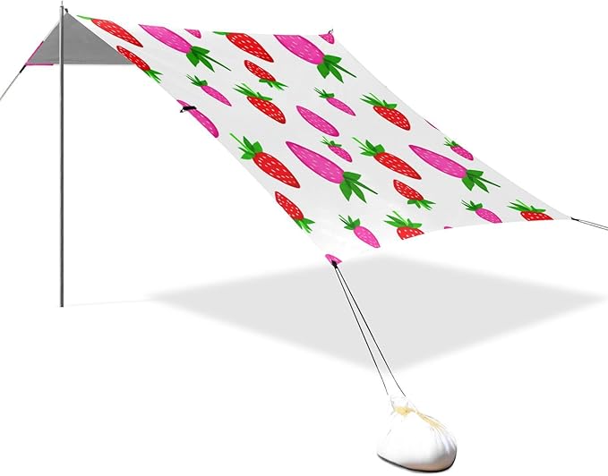 xigua Strawberry Beach Tent Sun Shelter with Carrying Bag - Silver Coated Oxford Fabric Beach Canopy for Beach Camping Fishing - Includes Windproof Ropes Sandbags &amp Stakes