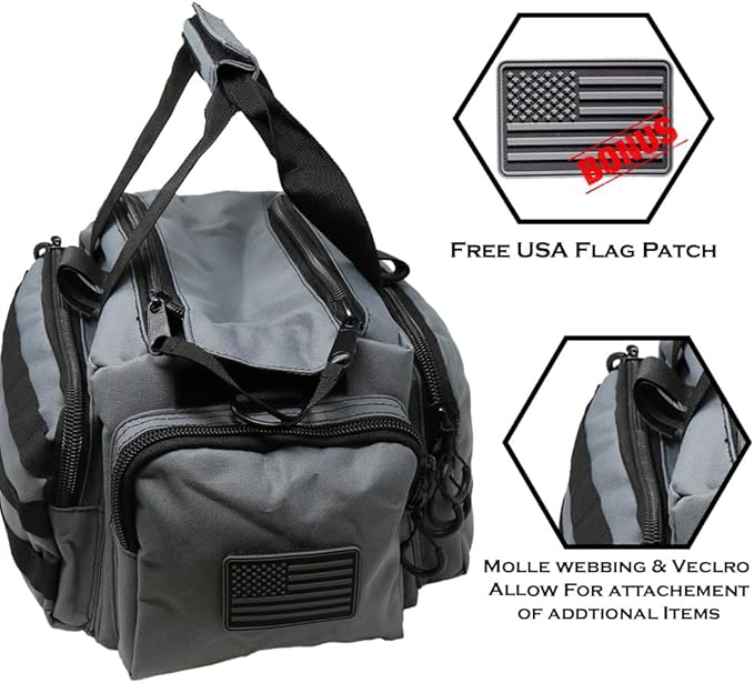 Exos Tactical Range Bag - Medium Size Range Bag for Shooting - Gun Case for Handguns Ammo Storage Tactical Backpack Molle Webbing Free Subdued USA Patch