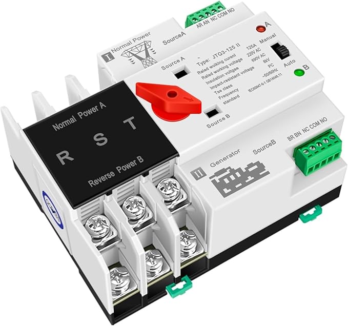 Double Power Automatic Transfer Switch W2R-2P/3P/4P 16A 32A 63A 80A 100A 125A 220V ATS Automatic Transfer Switch Electrical Selector Switches Dual Power Switch (Size : 2P Color : 63A)